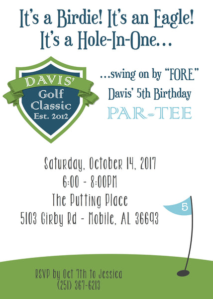 Golf Themed Birthday Invitation - Featuring A Personalized Golf Cart!