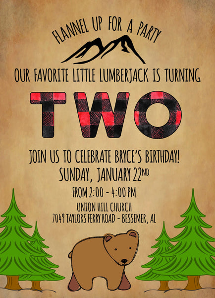 Lumber Jack / Flannel Birthday Party Invitation