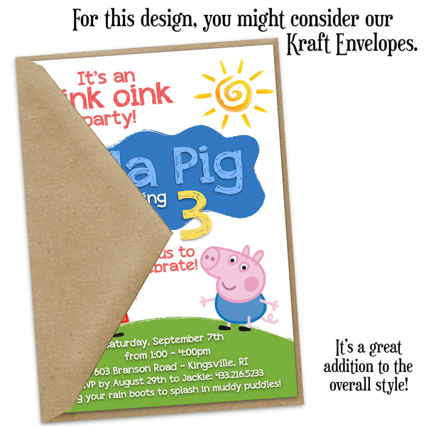 Peppa Pig Custom Invitation Kraft Envelopes | Allie Logan Designs