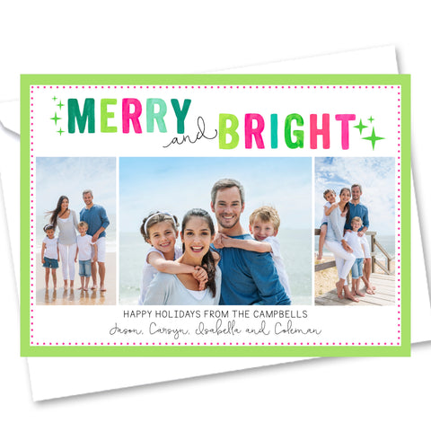 Merry and Bright Greetings Photo Holiday Card