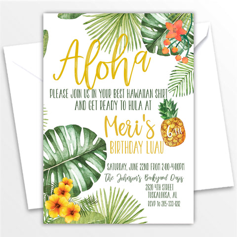 Aloha Personalized Invitation - Many Custom Uses!