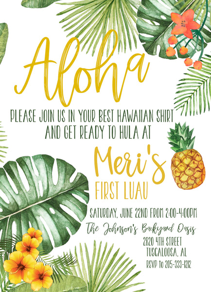 Aloha Personalized Invitation - Many Custom Uses!
