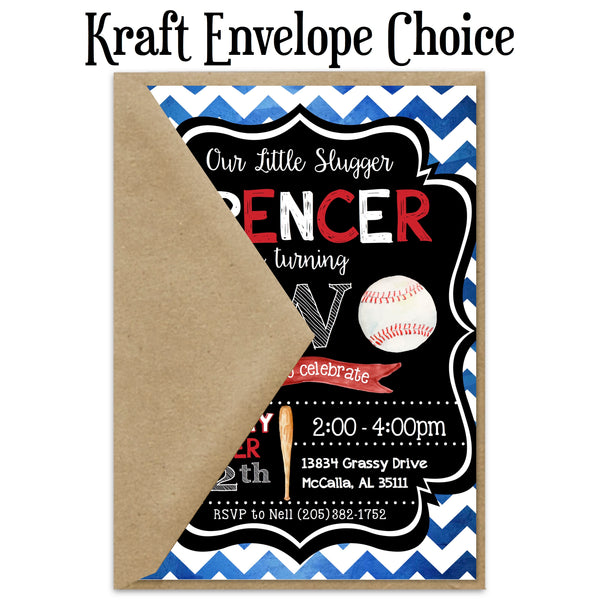 Baseball Chevron Watercolor Invitation