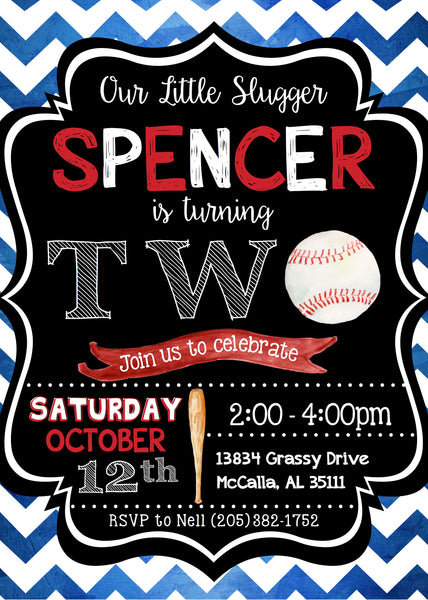 Baseball Chevron Watercolor Invitation