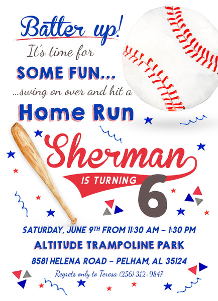 Baseball Home Run Personalized Invitation