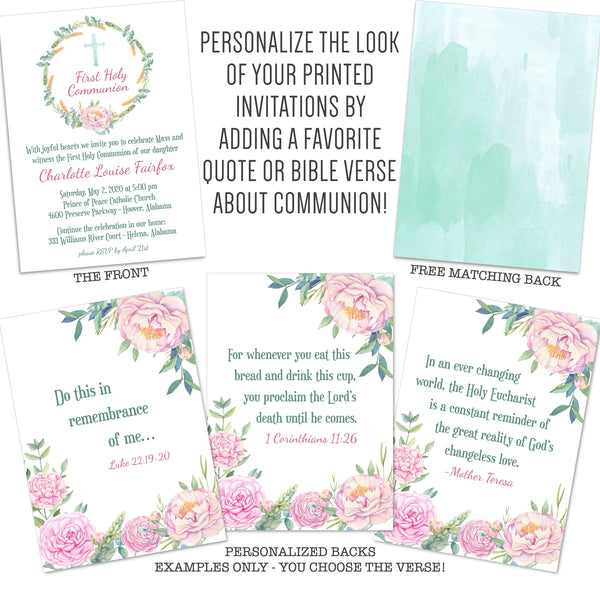 First Communion Baptism Christening Personalized Invitation