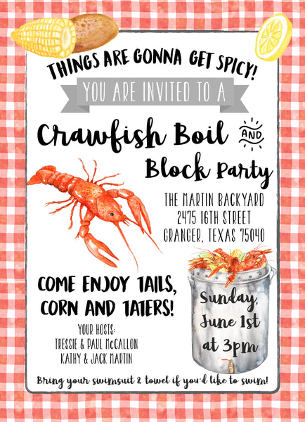 Crawfish Boil Spicy Invitation - Personalized