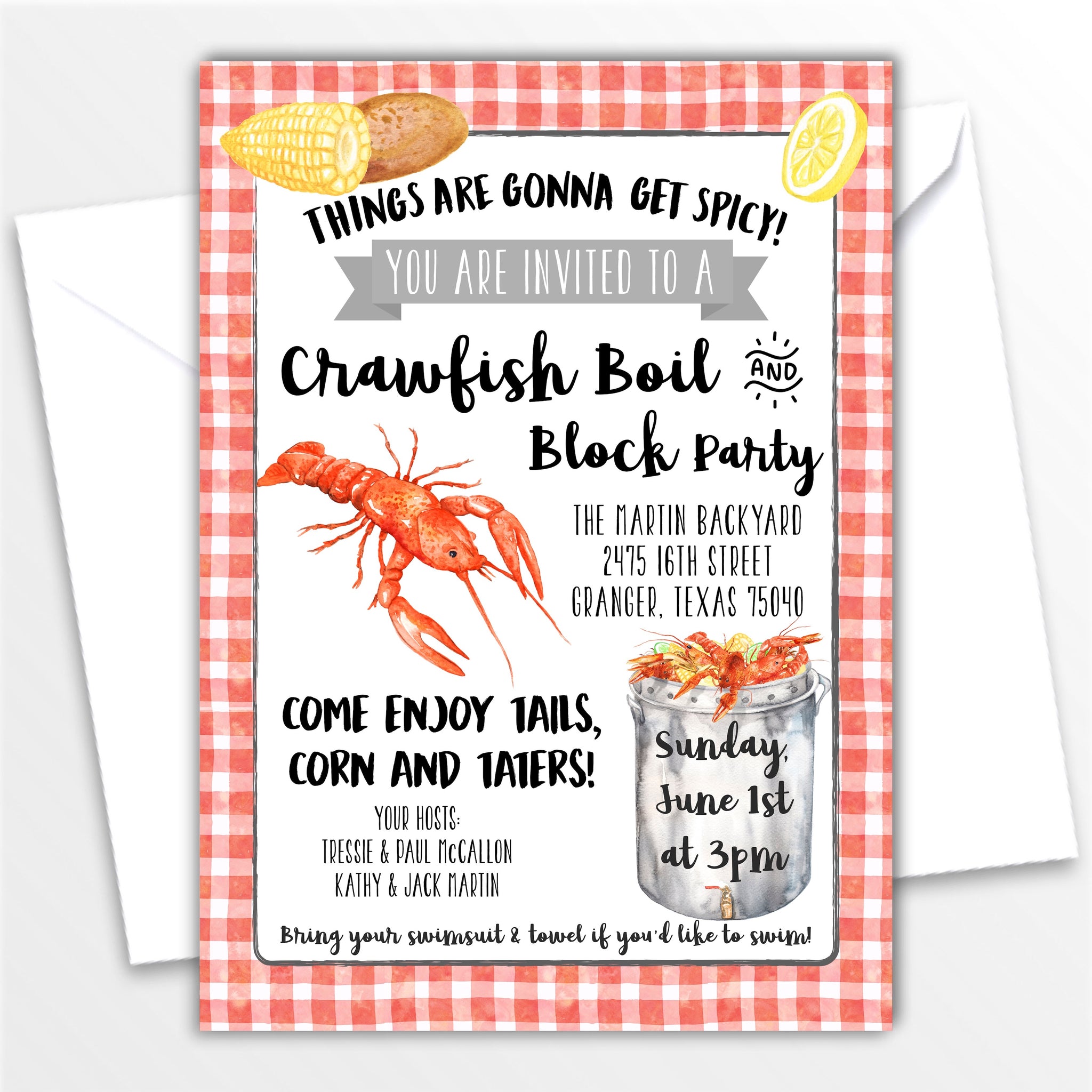 Crawfish Boil Spicy Invitation - Personalized