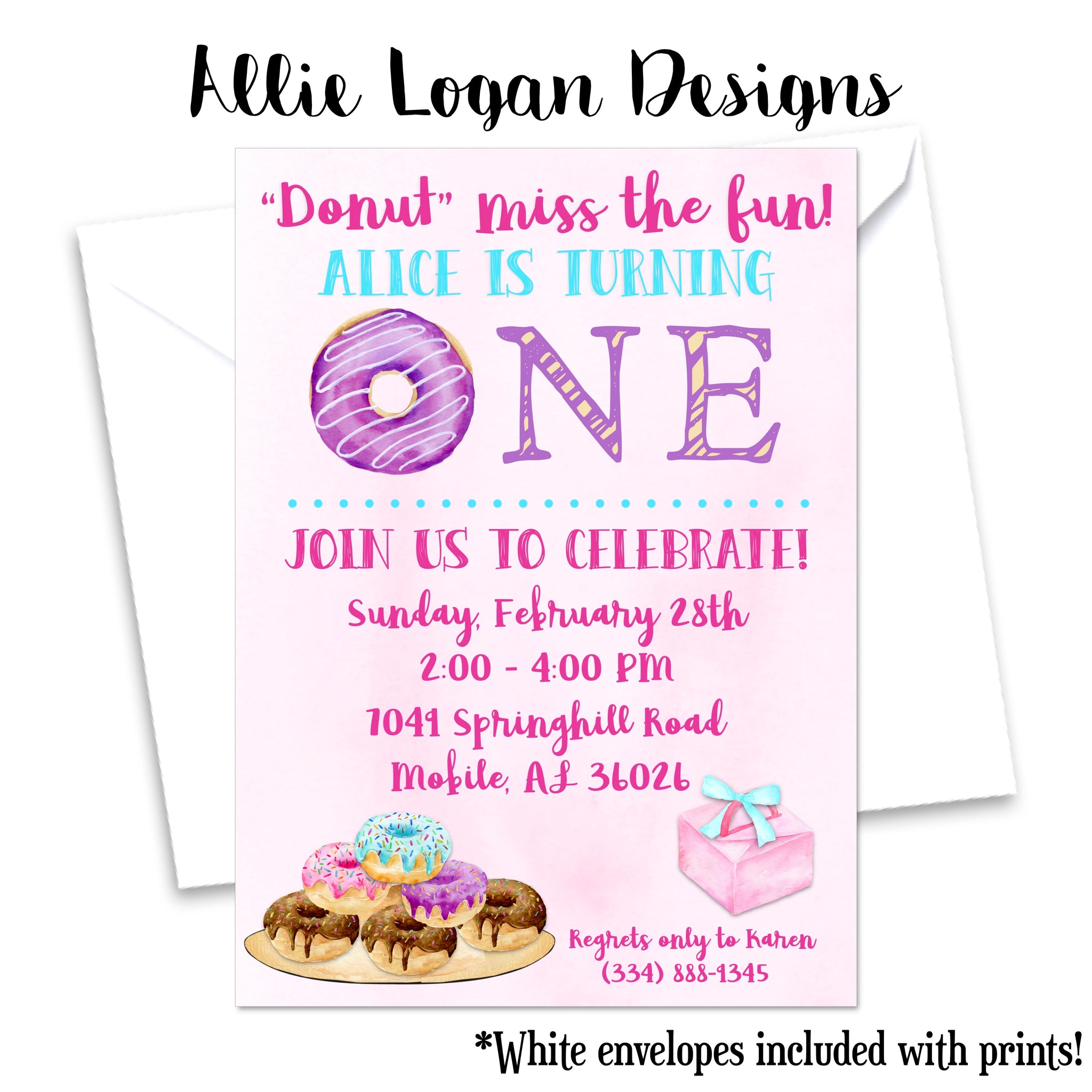 Donut Themed First Birthday Invitation