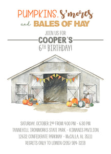 Fall Harvest Birthday Party Invitation