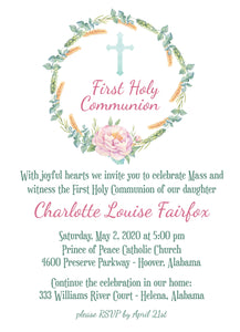 First Communion Baptism Christening Personalized Invitation