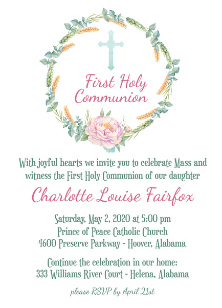 First Communion Baptism Christening Personalized Invitation