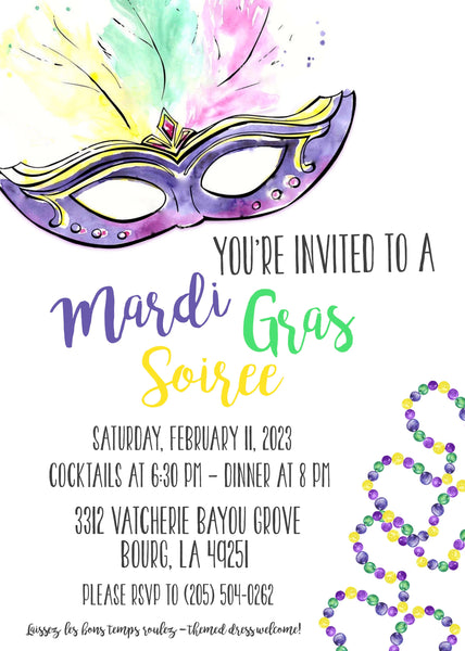 Mardi Gras Personalized Event Invitation