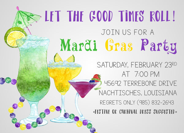 Mardi Gras Cocktail Party Custom Invitation