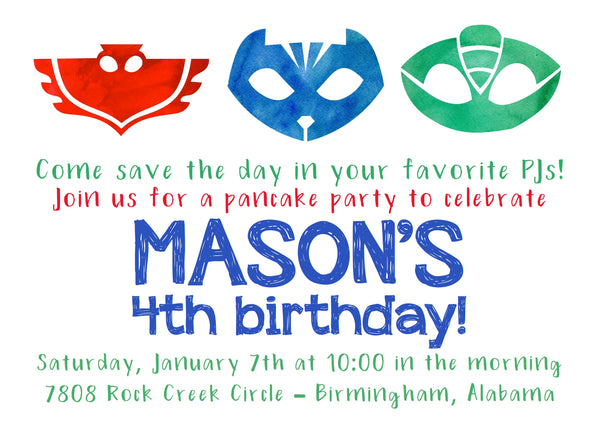 PJ Masks-Inspired Birthday Invitations