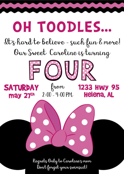 Minnie Inspired Oh Toodles Invitation