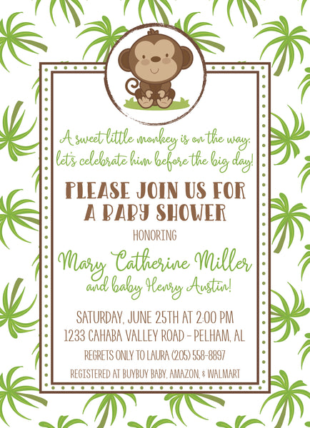 Tropical Monkey Baby Shower Invitation