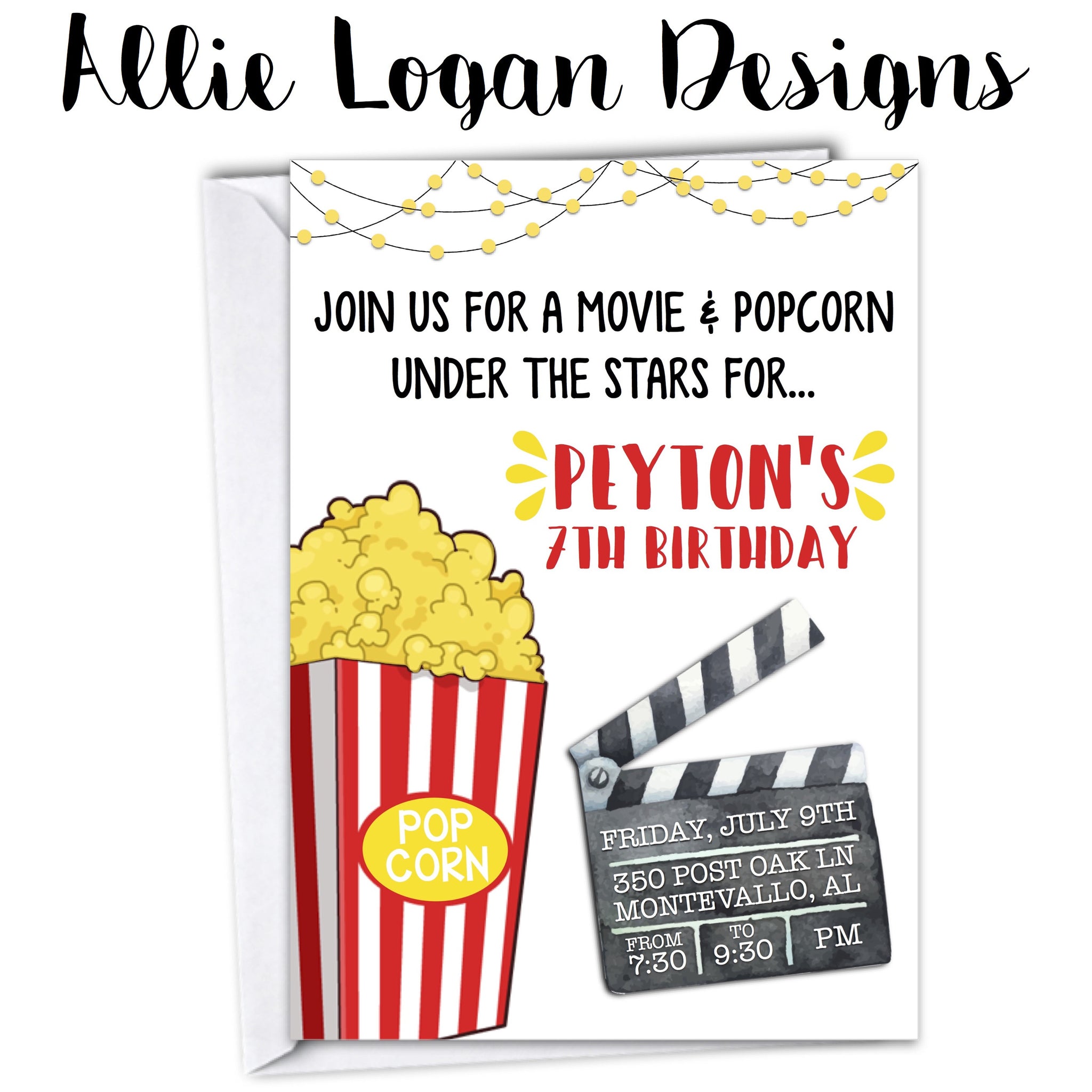Movie Night with Popcorn Invitation
