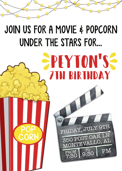 Movie Night with Popcorn Invitation