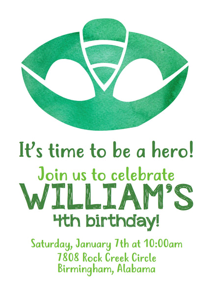 PJ Masks Characters Watercolor Birthday Invitations