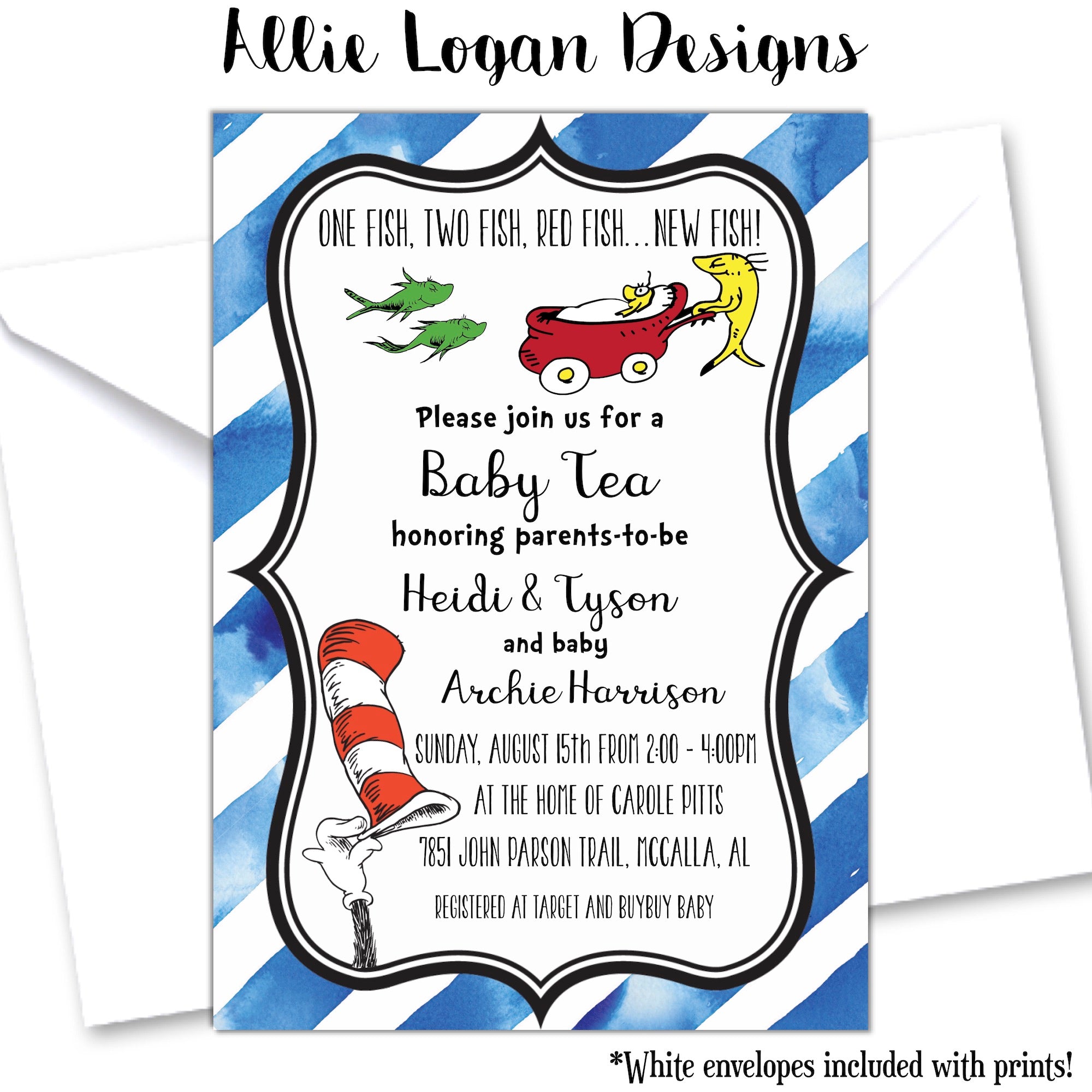 Seuss Inspired Red Fish New Fish Baby Shower Invitation