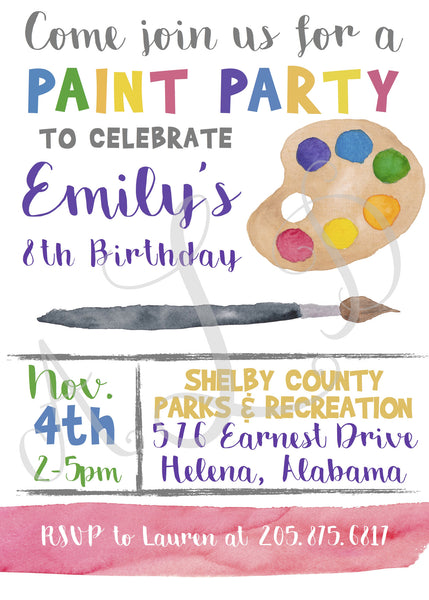 Art / Paint Party Birthday Invitations