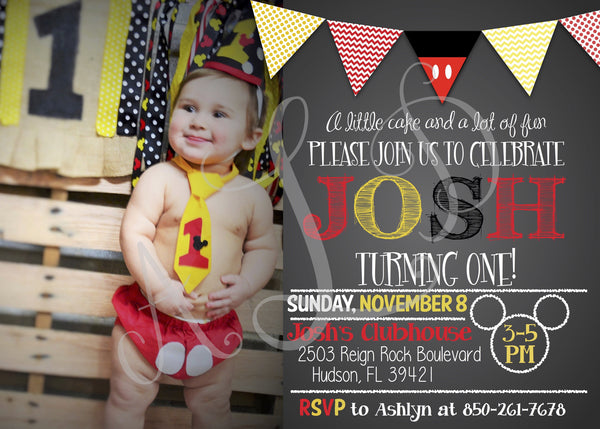 Mickey Mouse Photo Invitation with Banner - Personalized Wording!