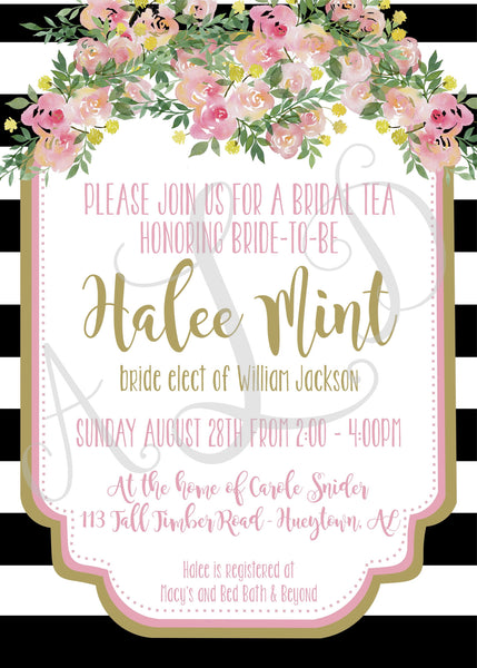 Chic Watercolored Bridal Tea, Luncheon, Shower Invitation