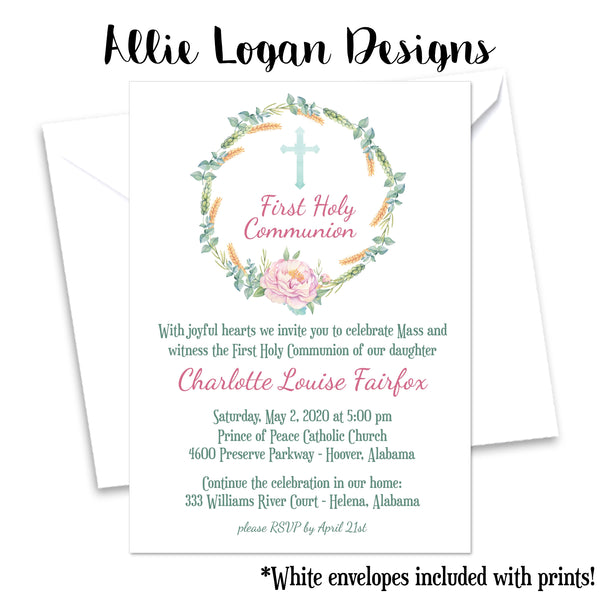 First Communion Baptism Christening Personalized Invitation