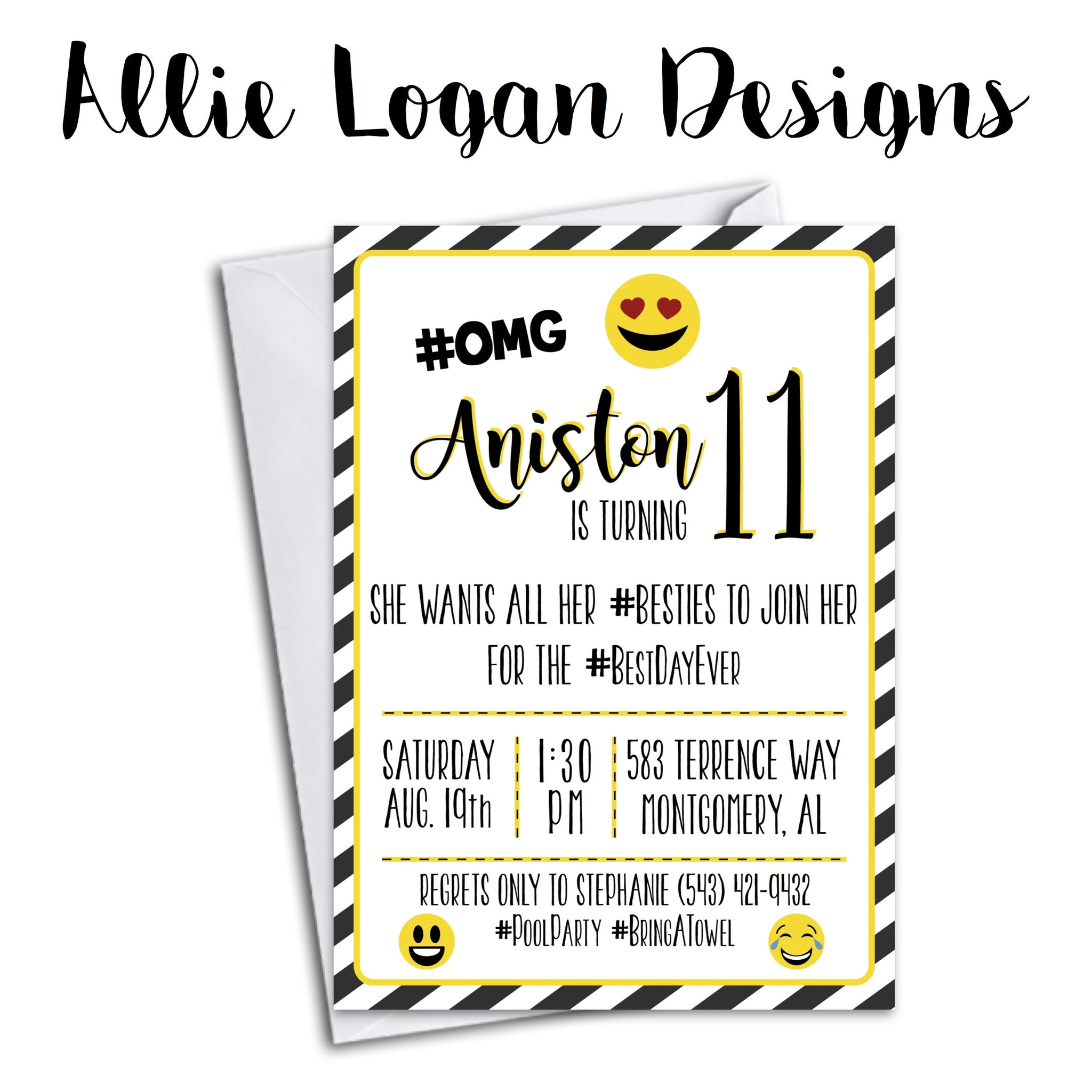 Emoji Striped Birthday Invitation