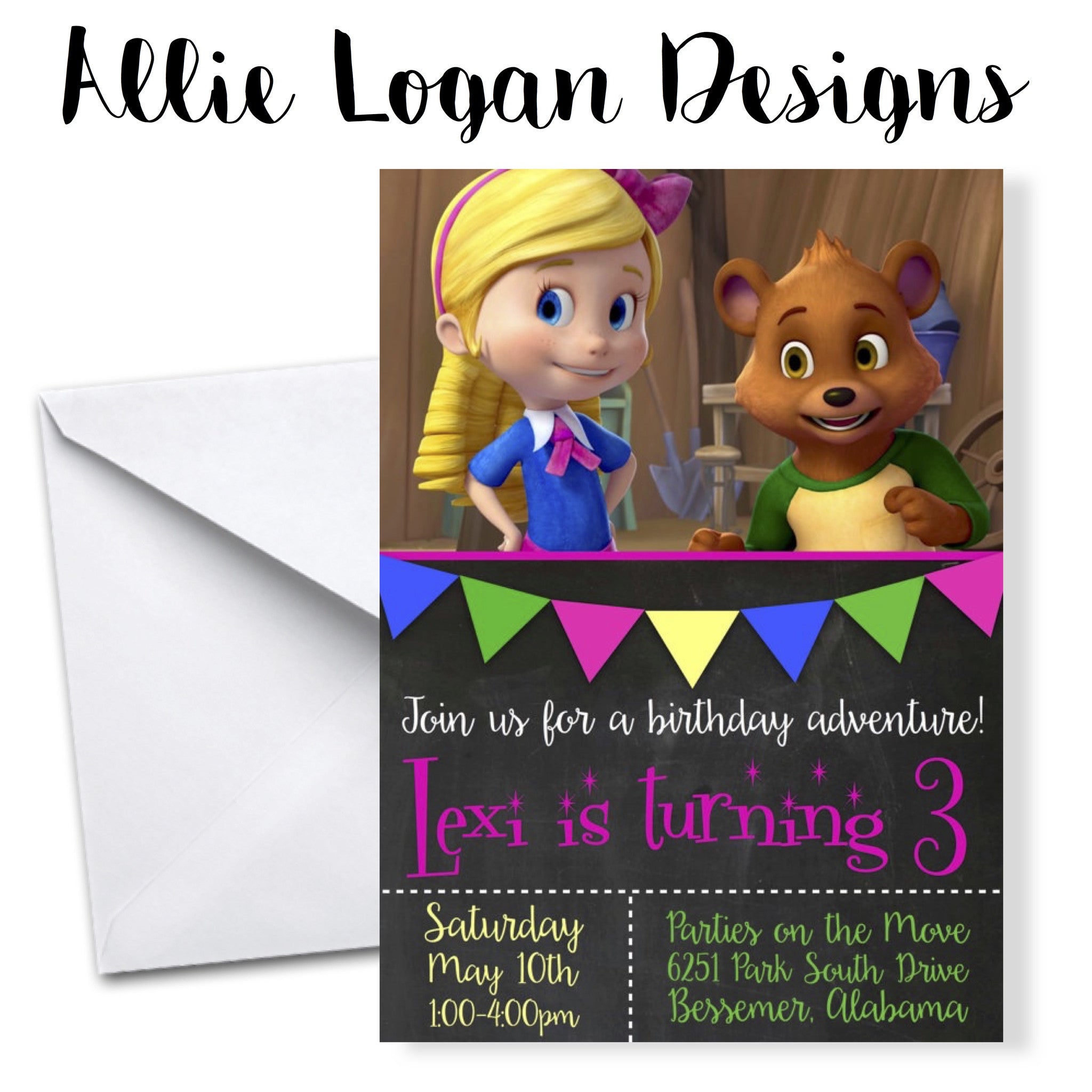 Goldie and Bear Birthday Invitations