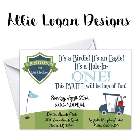 Golf Themed Birthday Invitation - Featuring A Personalized Golf Cart!