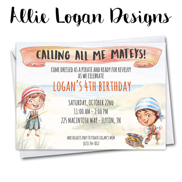 Pirate Party Watercolor Invitation