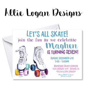 Girl's Roller Skating Birthday Invitations