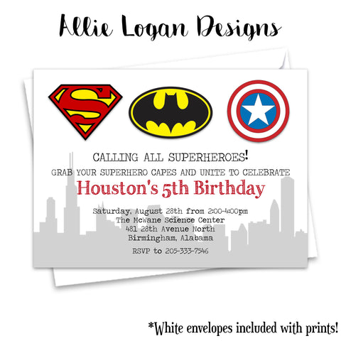 Superhero Themed Birthday Invitations