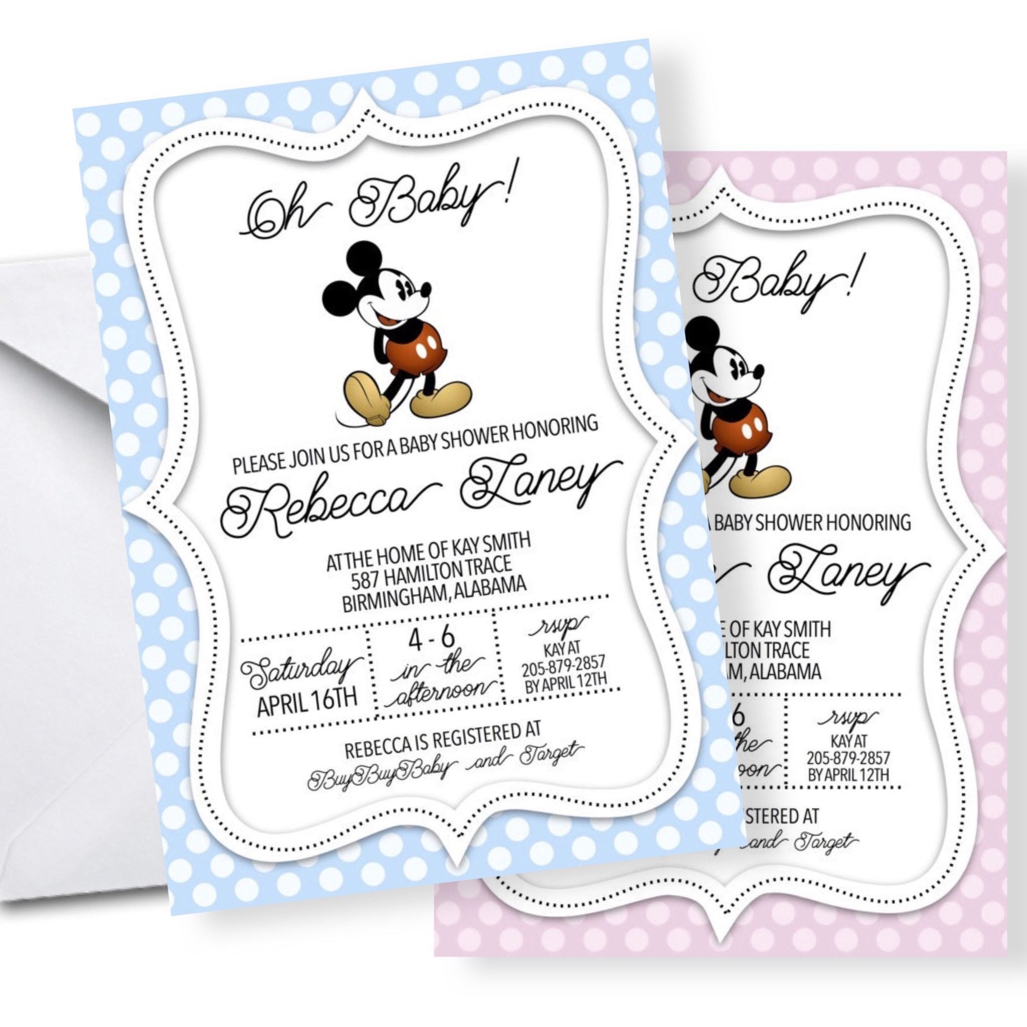 Baby Shower Invitation Featuring Vintage Mickey Mouse