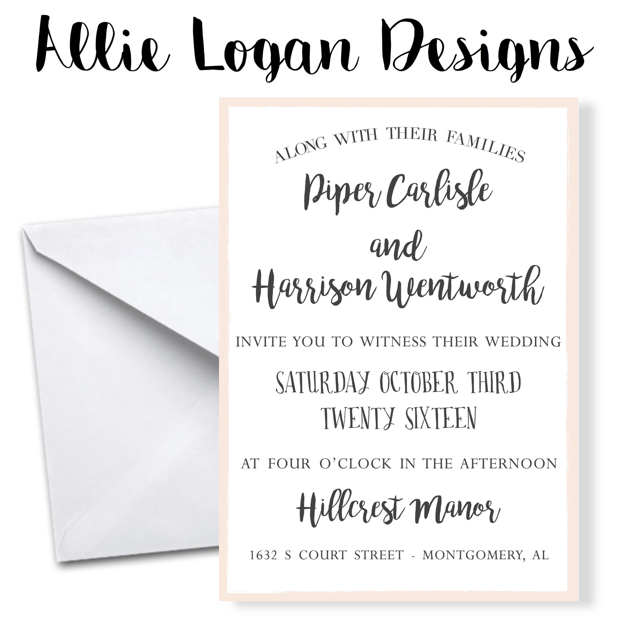 Calligraphy-Inspired Wedding Invitations - Choose Your Accent Color