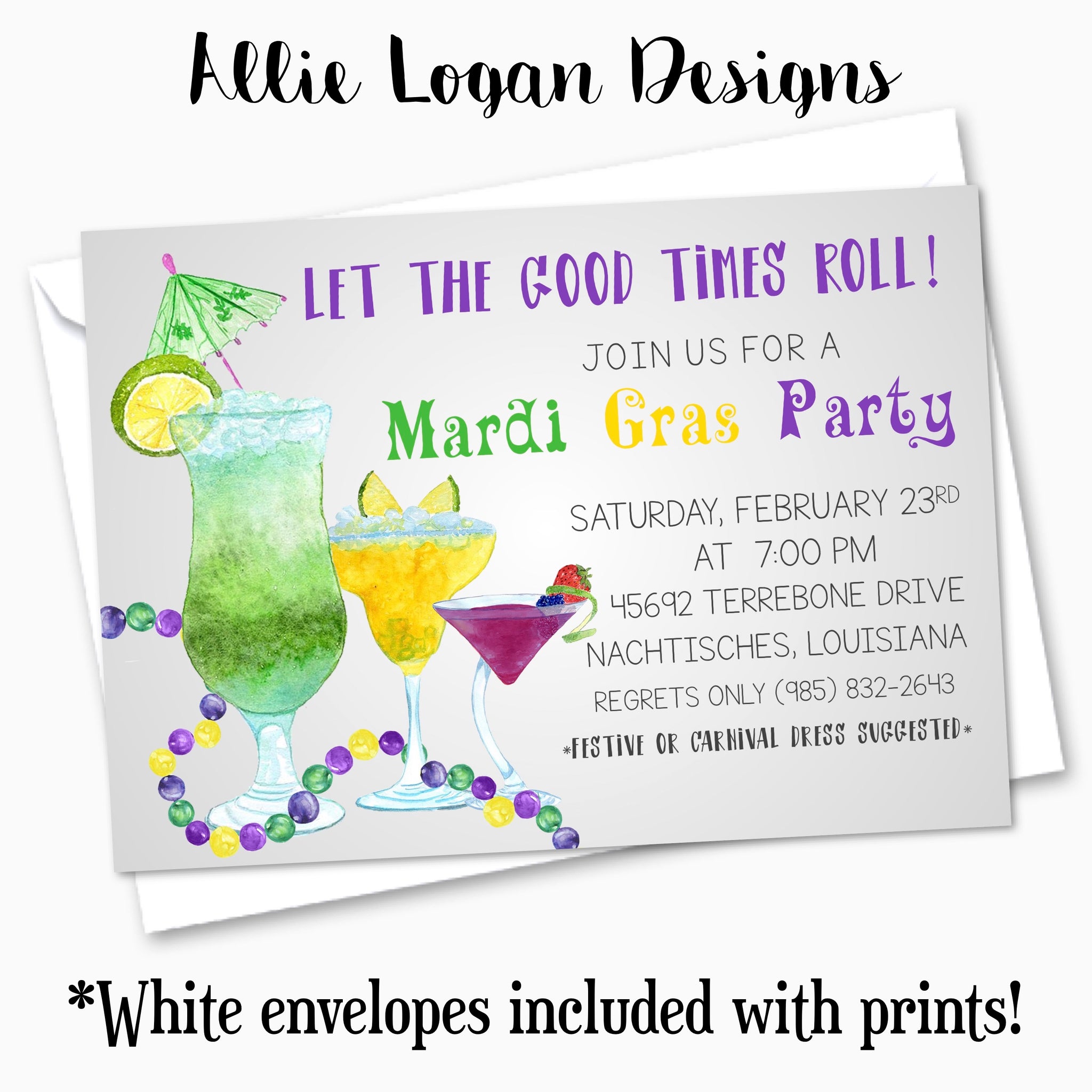Mardi Gras Cocktail Party Custom Invitation