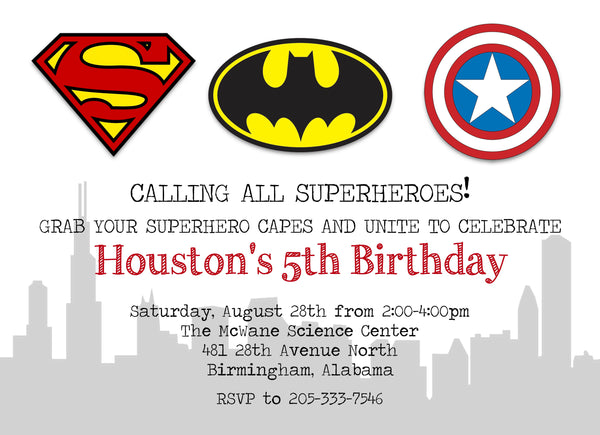 Superhero Themed Birthday Invitations