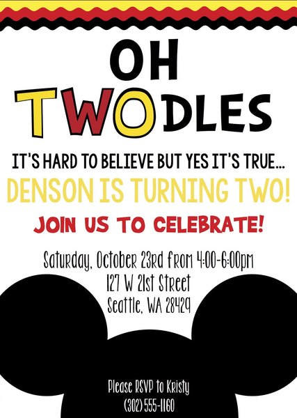 Mickey Inspired Oh Toodles Invitation