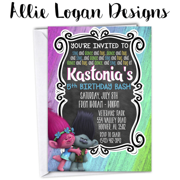 Trolls-Inspired Chalkboard Invitation